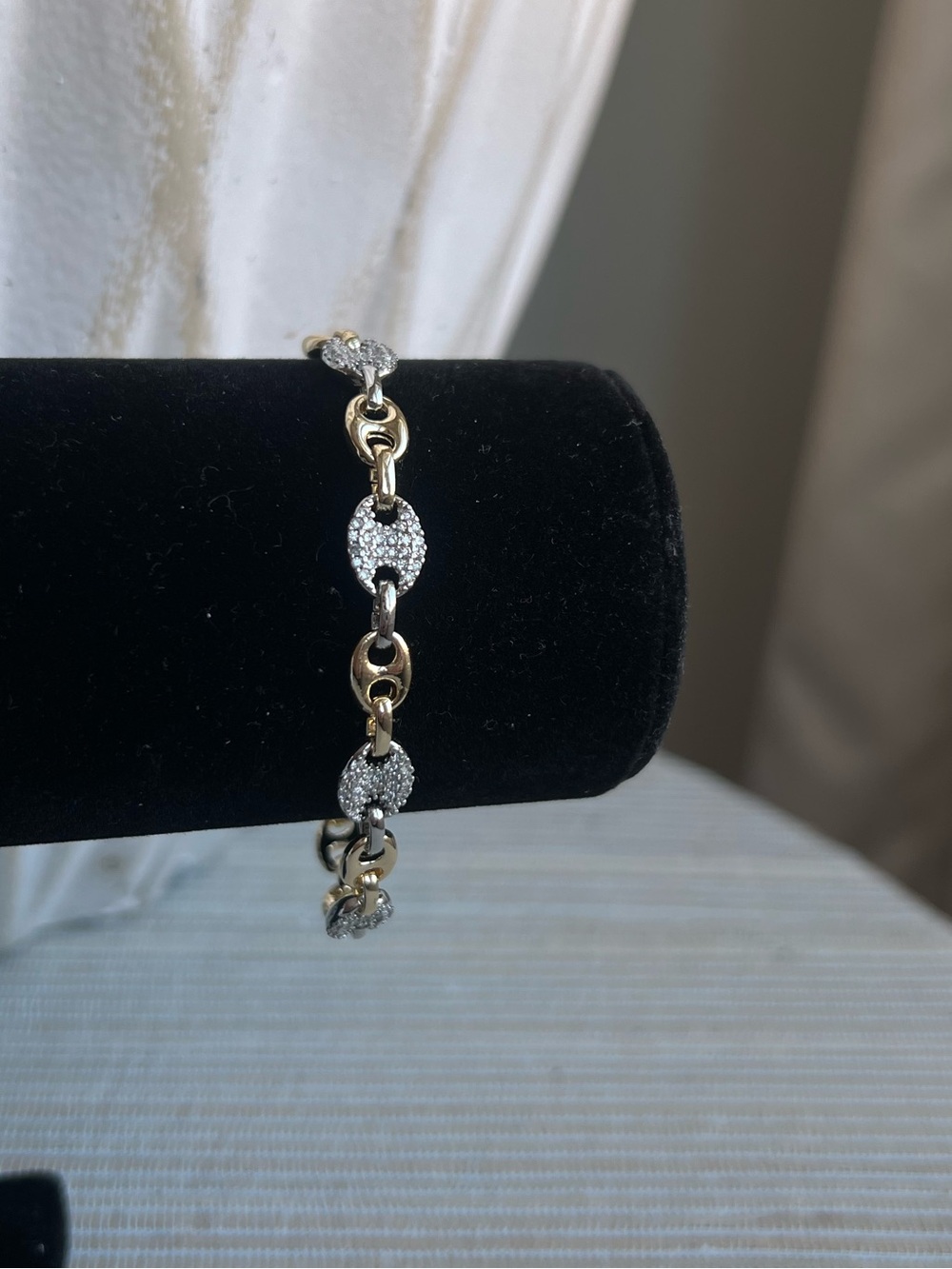 Two-Tone mini alternating plain gold and silver  Crystal mariner Link Bracelet